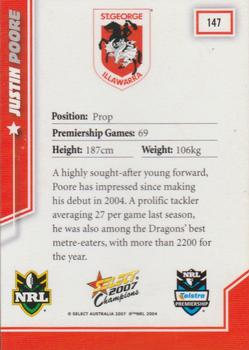 2007 Select Champions #147 Justin Poore Back